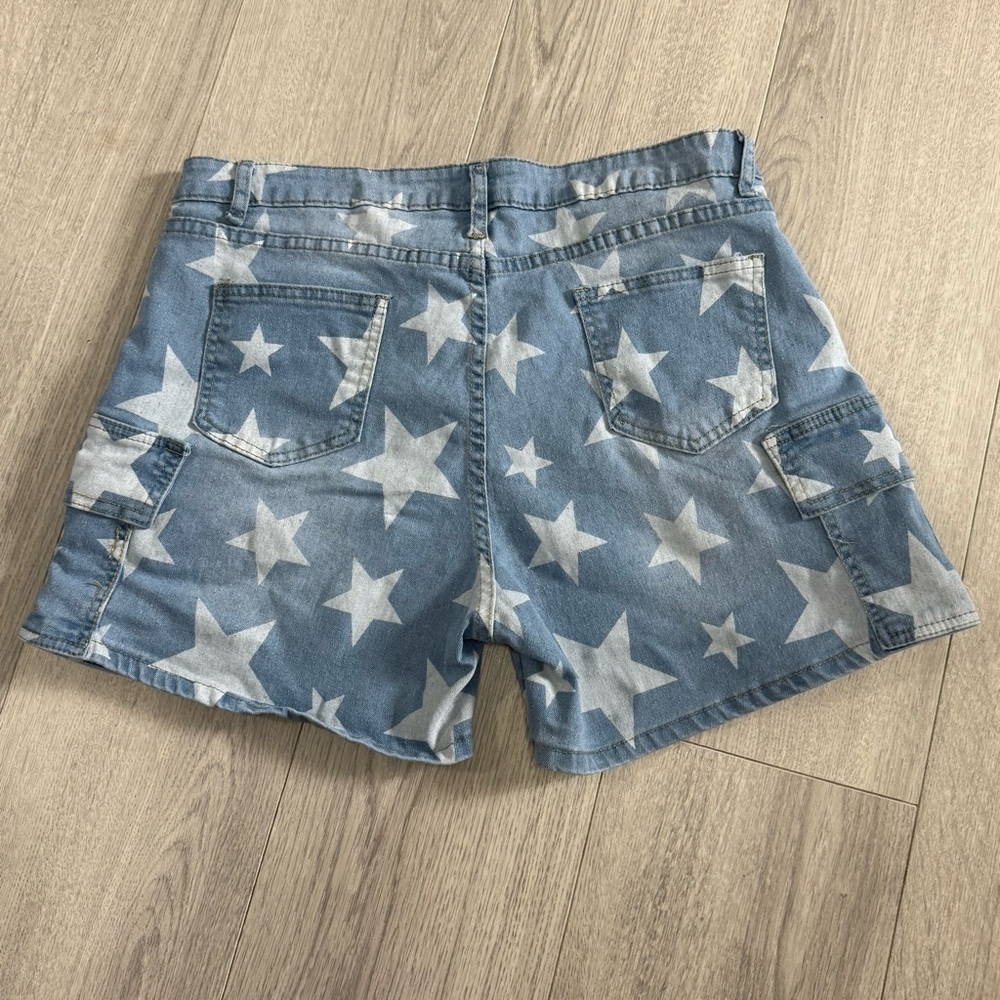 Star-Print Blue Denim Cargo Shorts - Women's - Picture 5 of 8